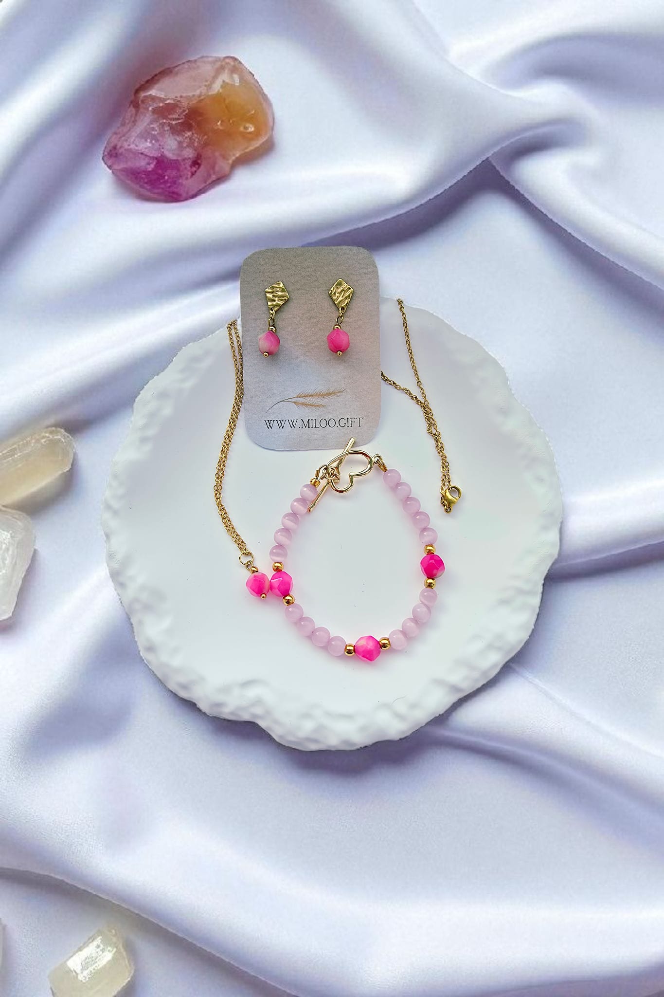 Bransoletka z jaspisem brzoskwiniowym i selenitem