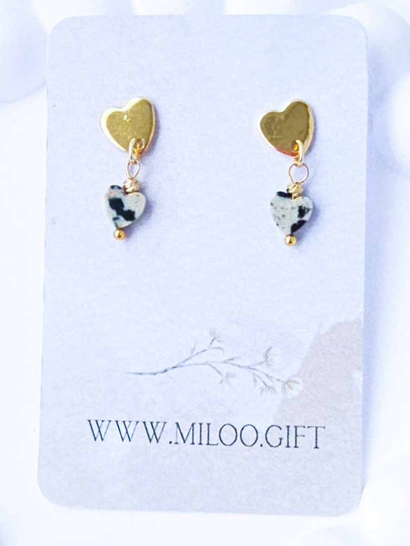 Kolczyki serduszka z jaspisem dalmatyńskim