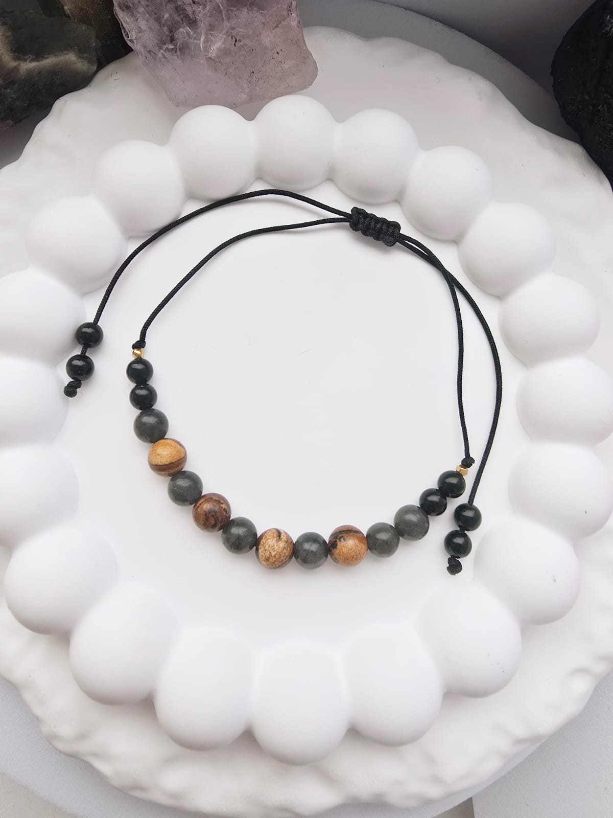 Bransoletka męska z labradorytem, jaspisem brązowym, turmalinem czarnym