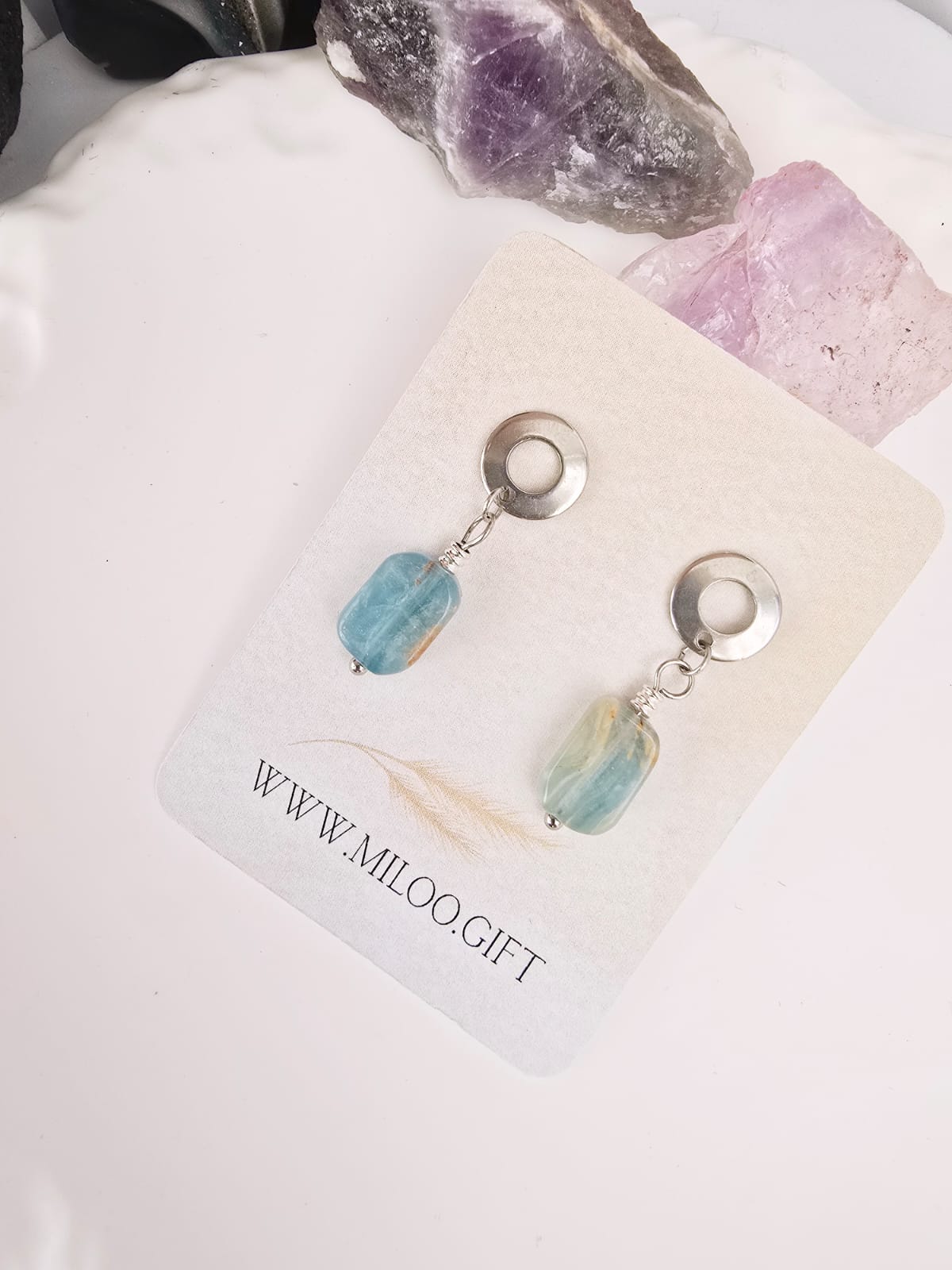 Kolczyki kalcyt prostokątny