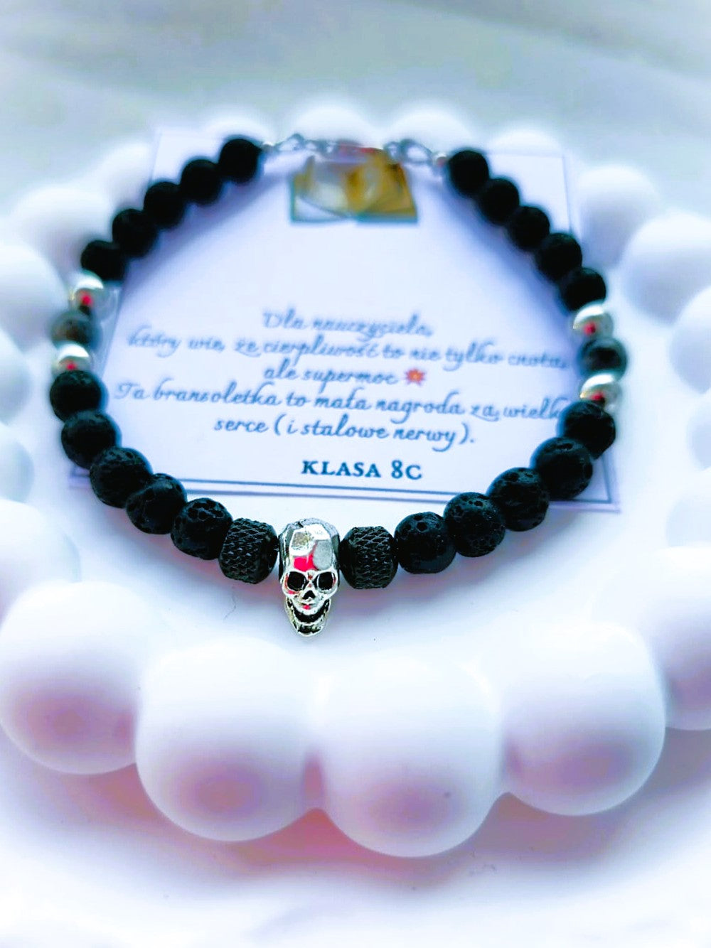 Bransoletka męska „Siła Wiedzy"- czarny labradoryt i lawa wulkaniczna