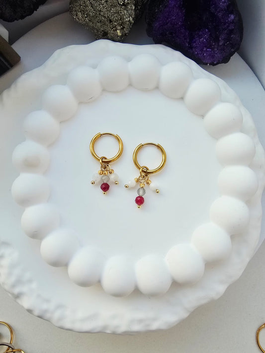 Kolczyki- Skorpion- Rubin, labradoryt, kamień księżycowy- Kamienie Naturalne | Miloo