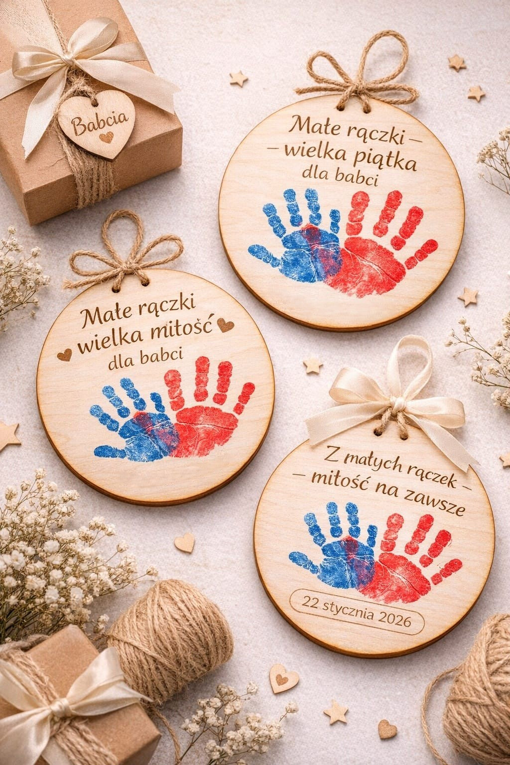 Tabliczka pamiątkowa na Dzień Babci i Dziadka – Odciski dłoni dzieci- drewno| MILOO.GIFT