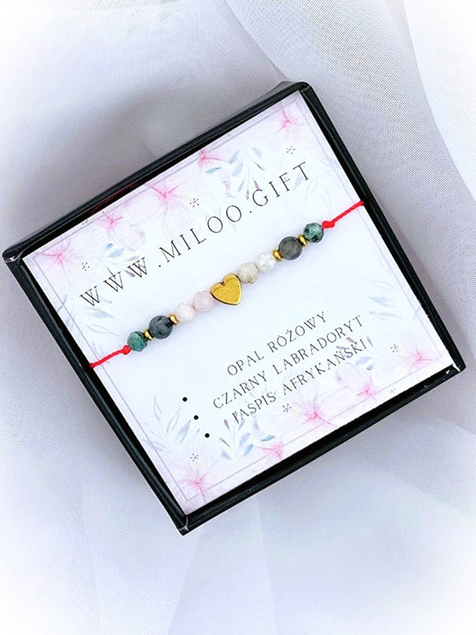 Bransoletka z opalem różowym, czarnym labradorytem i jaspisem Afrykańskim