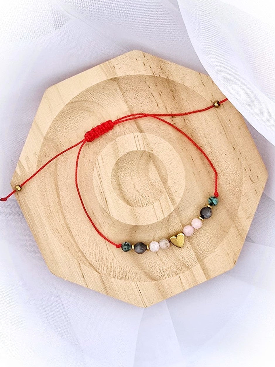 Bransoletka z opalem różowym, czarnym labradorytem i jaspisem Afrykańskim