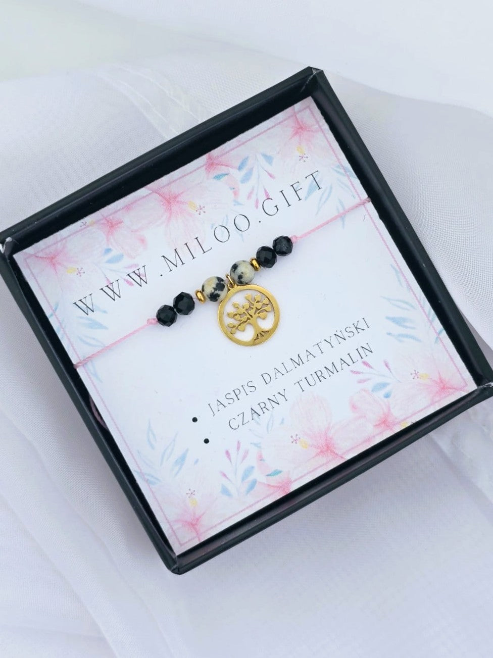 bransoletka z jaspisem dalmatyńskim i czarnym turmalinem