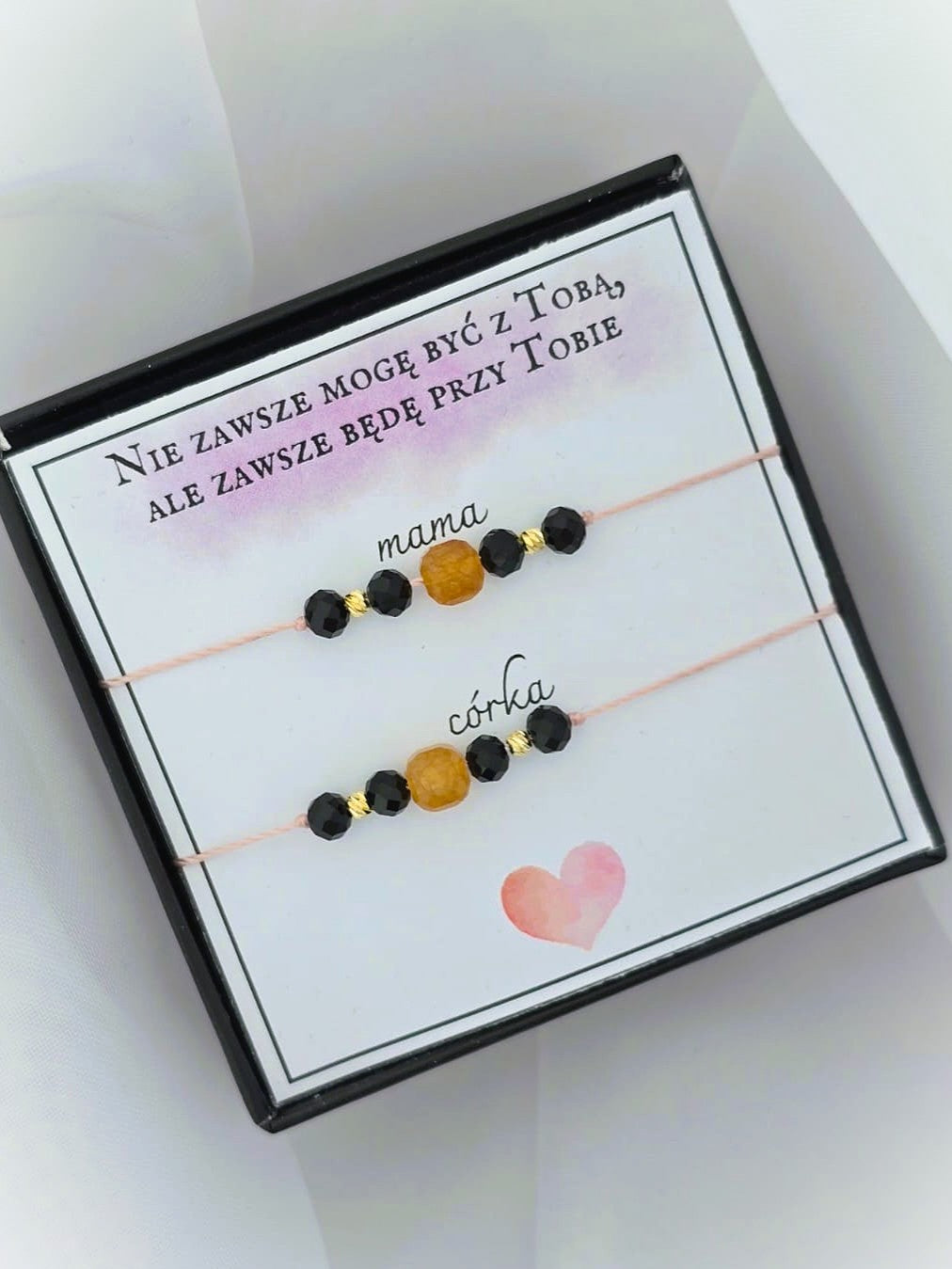 Bransoletka dla mamy i córki- czarny turmalin i pomarańczowy turmalin