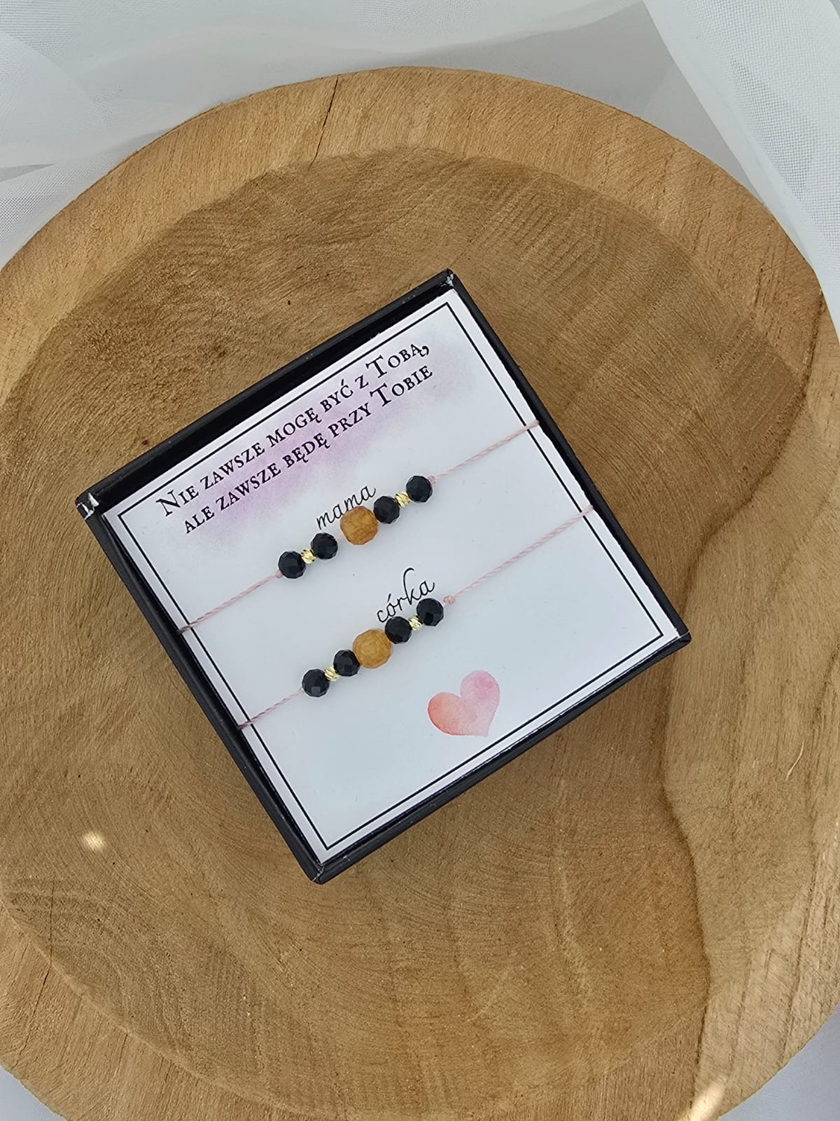 Bransoletka dla mamy i córki- czarny turmalin i pomarańczowy turmalin