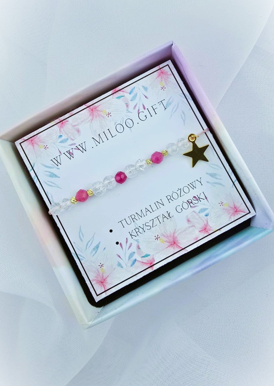 Bransoletka z różowym turmalinem i kryształem górskim
