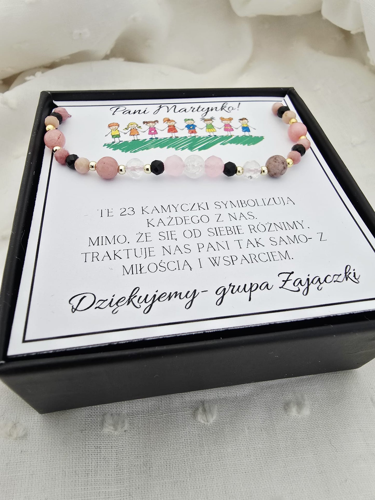 Bransoletka dla nauczyciela-kryształ górski, cytryn, rodonit do 26 kamieni