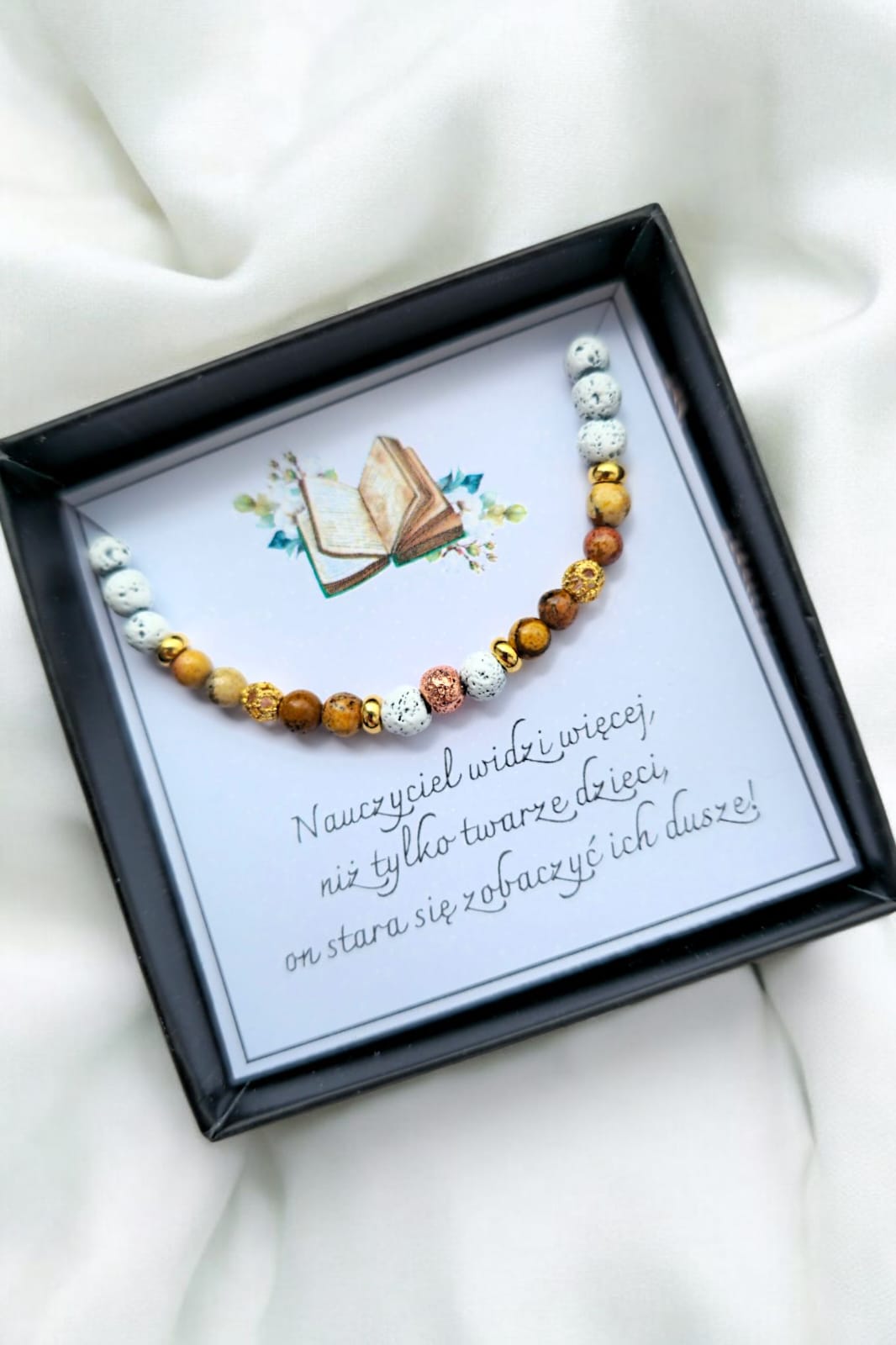 Bransoletka dla nauczyciela- lawa wulkaniczna, jaspis brązowy