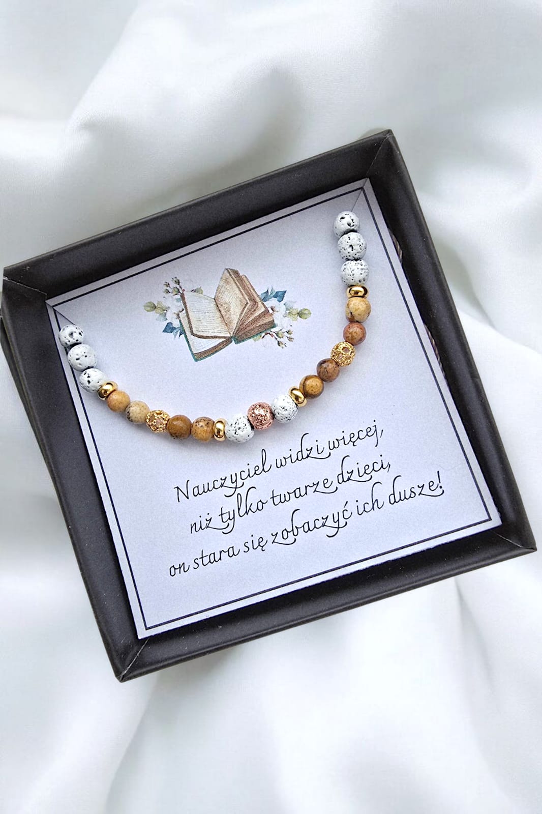 Bransoletka dla nauczyciela- lawa wulkaniczna, jaspis brązowy