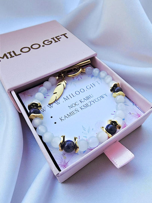 Bransoletka z kamieniem księżycowym i Nocą Kairu - Talizman miłości i spokoju ducha