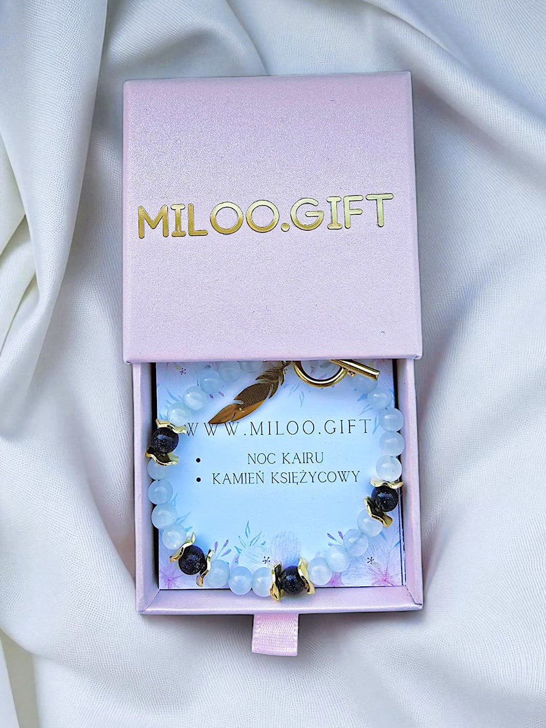 Bransoletka z kamieniem księżycowym i Nocą Kairu - Talizman miłości i spokoju ducha