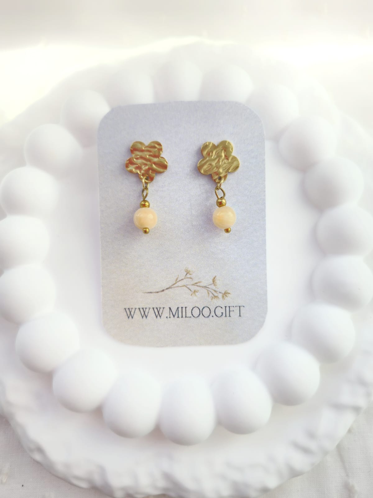 Kolczyki kwiatuszki- jadeit perski