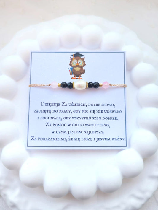 Bransoletka z perłą słodkowodną, onyksem i kwarcem różowym