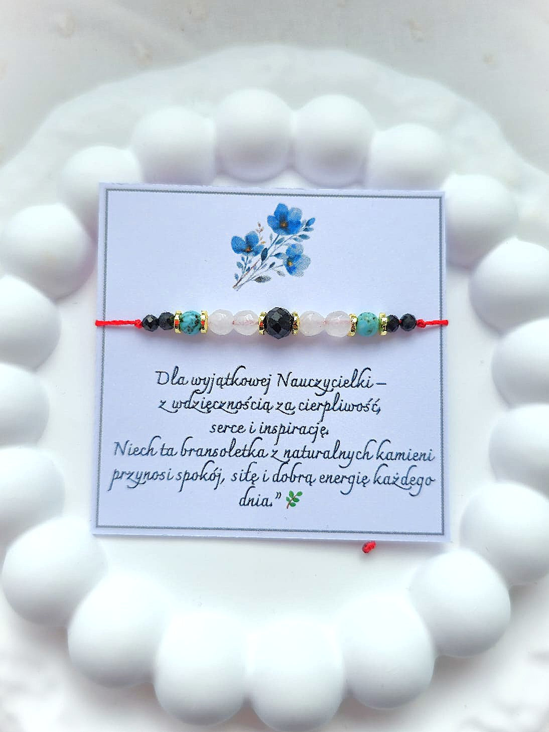 Bransoletka z Kryształem górskim, onyksem, turmalinem i turkusem