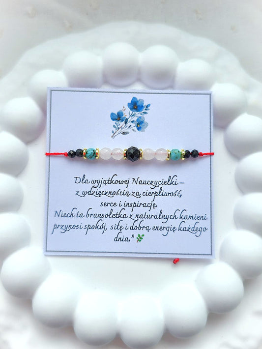 Bransoletka z Kryształem górskim, onyksem, turmalinem i turkusem