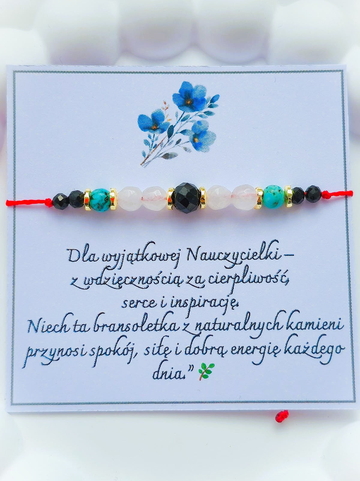 Bransoletka z Kryształem górskim, onyksem, turmalinem i turkusem