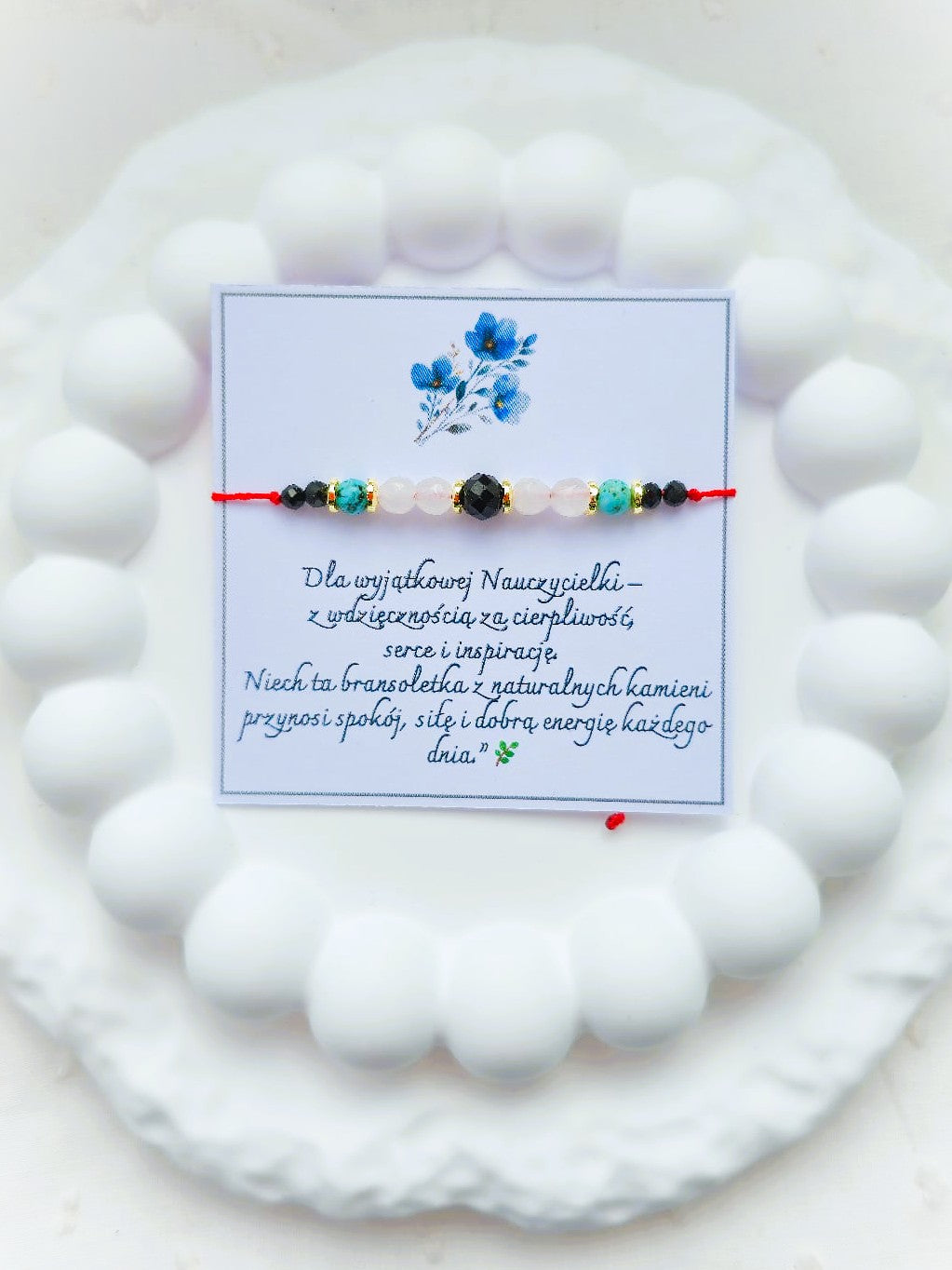 Bransoletka z Kryształem górskim, onyksem, turmalinem i turkusem