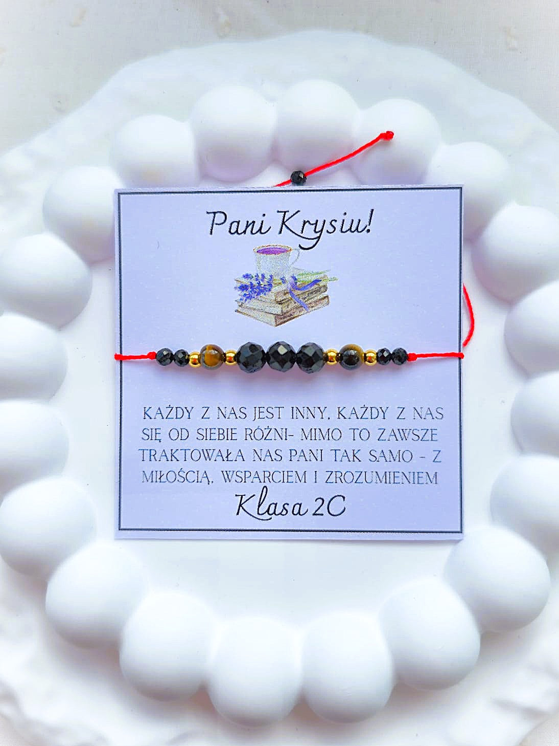 Bransoletka dla nauczyciela z tygrysim okiem, turmalinem i onyksem