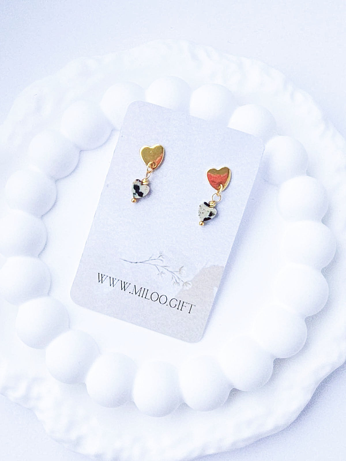 Kolczyki serduszka z jaspisem  dalmatyńskim