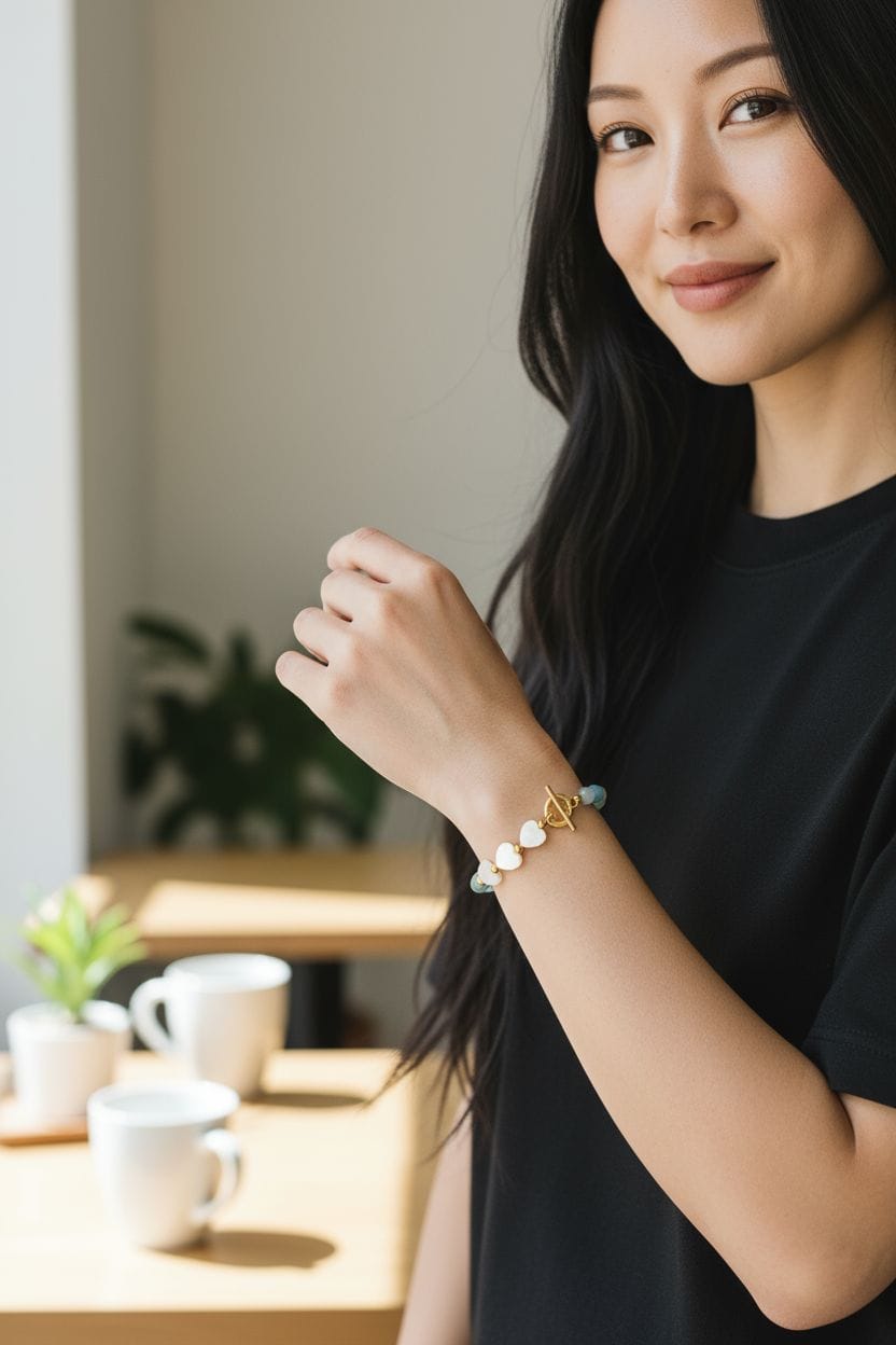 Bransoletka- amazonit i masa perłowa