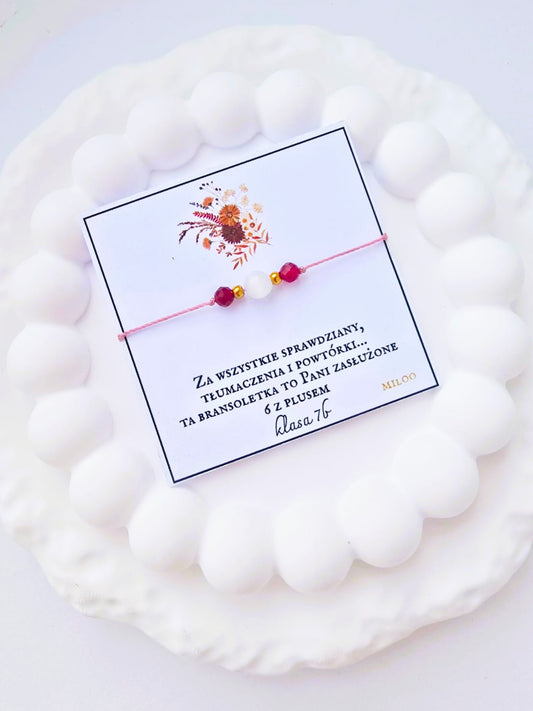 Bransoletka dla nauczyciela z kamieniem księżycowym i rubinem