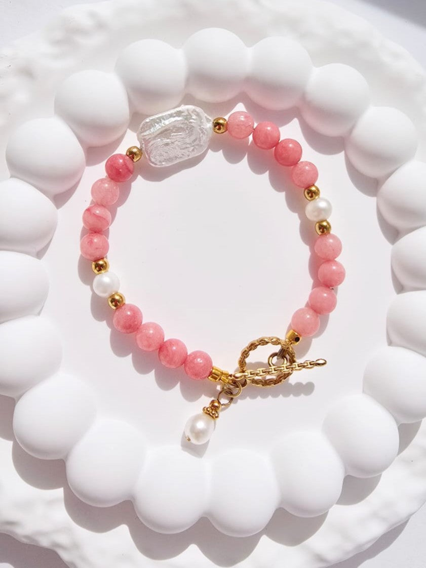 Bransoletka z perłą słodkowodną, masą perłową i rodonitem