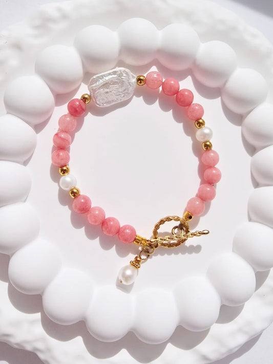 Bransoletka z perłą słodkowodną, masą perłową i rodonitem