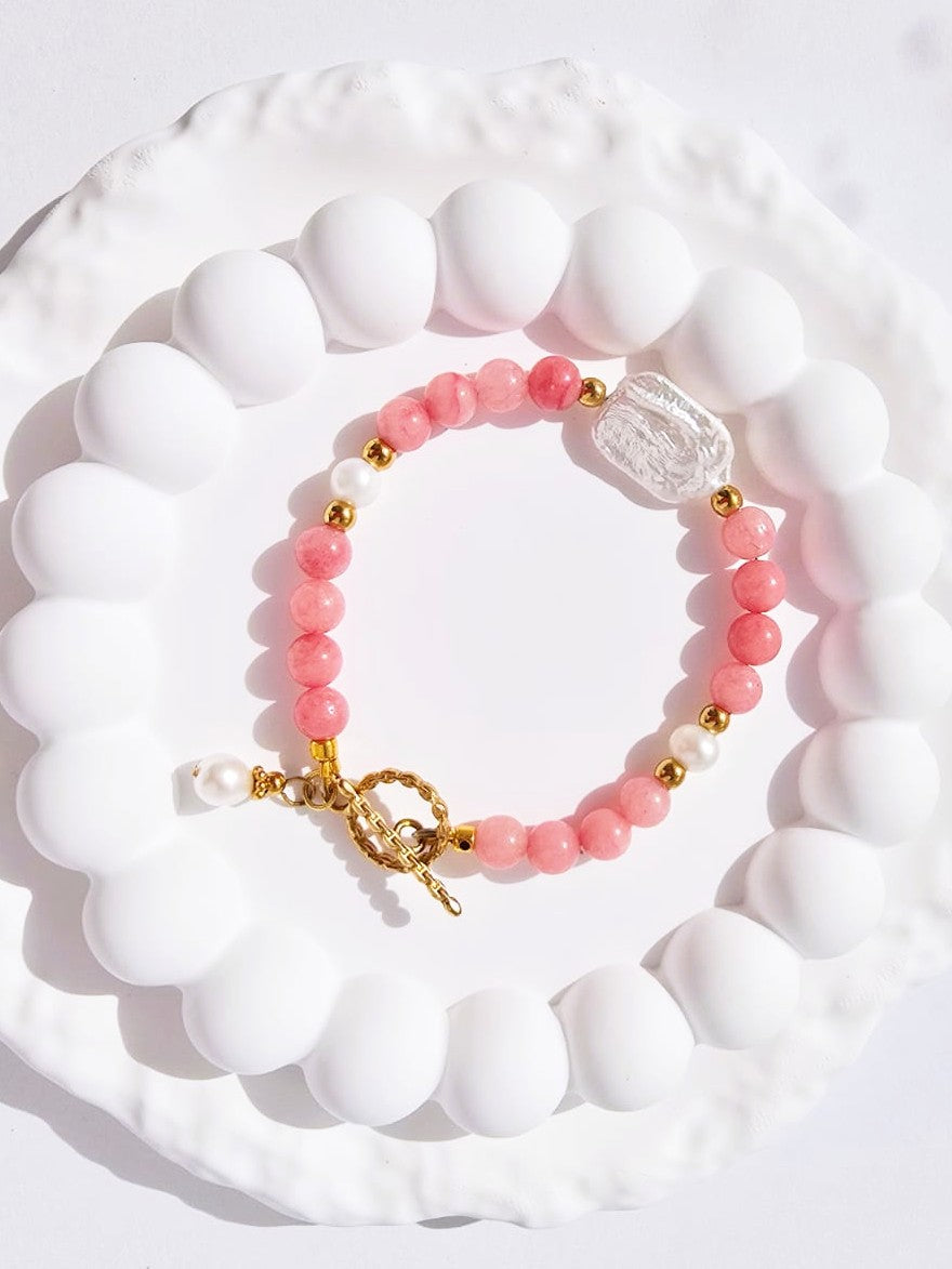 Bransoletka z perłą słodkowodną, masą perłową i rodonitem