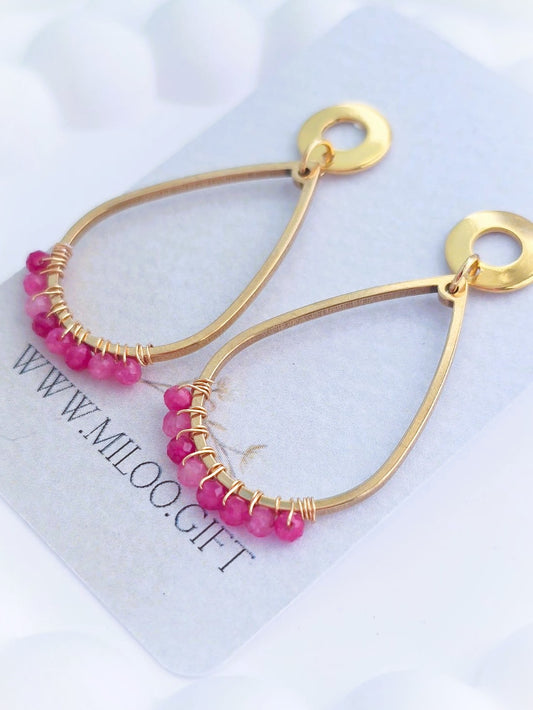 Kolczyki "łezki" z różowym turmalinem