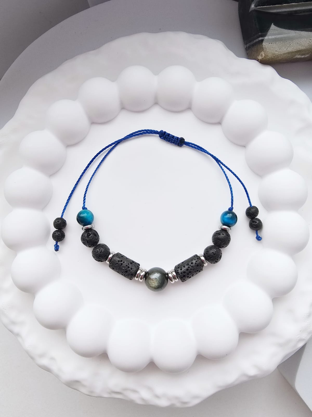 Bransoletka dla Ojca Chrzestnego tygrysie oko, lawa wulkaniczna,obsydian