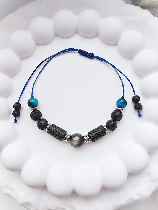 Bransoletka męska- z labradorytem, lawą wulkaniczną i tygrysim okiem- Kamienie Naturalne | Miloo