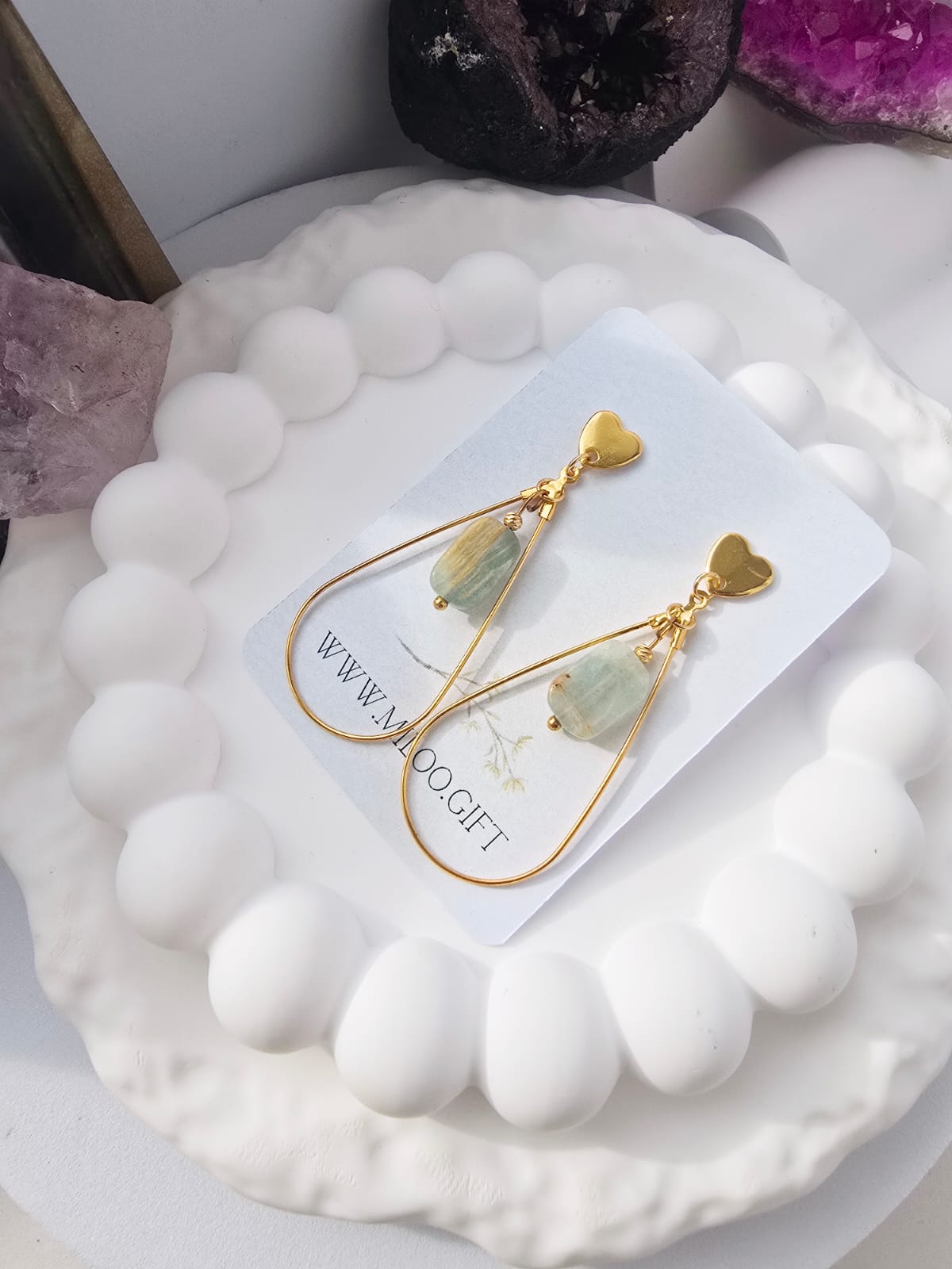 Długie wiszące kolczyki z kalcytem