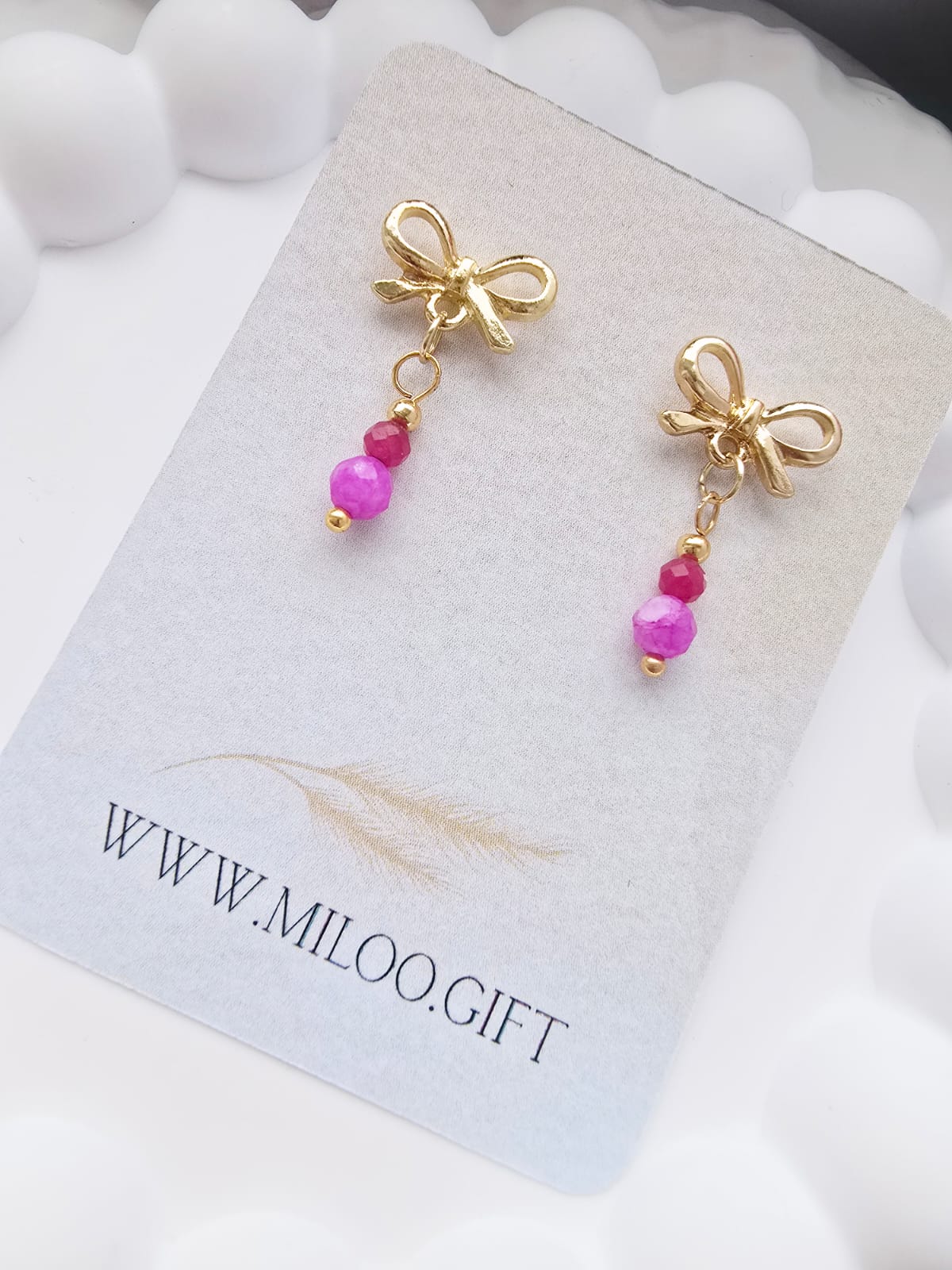 Kolczyki kokardki z różowym turmalinem