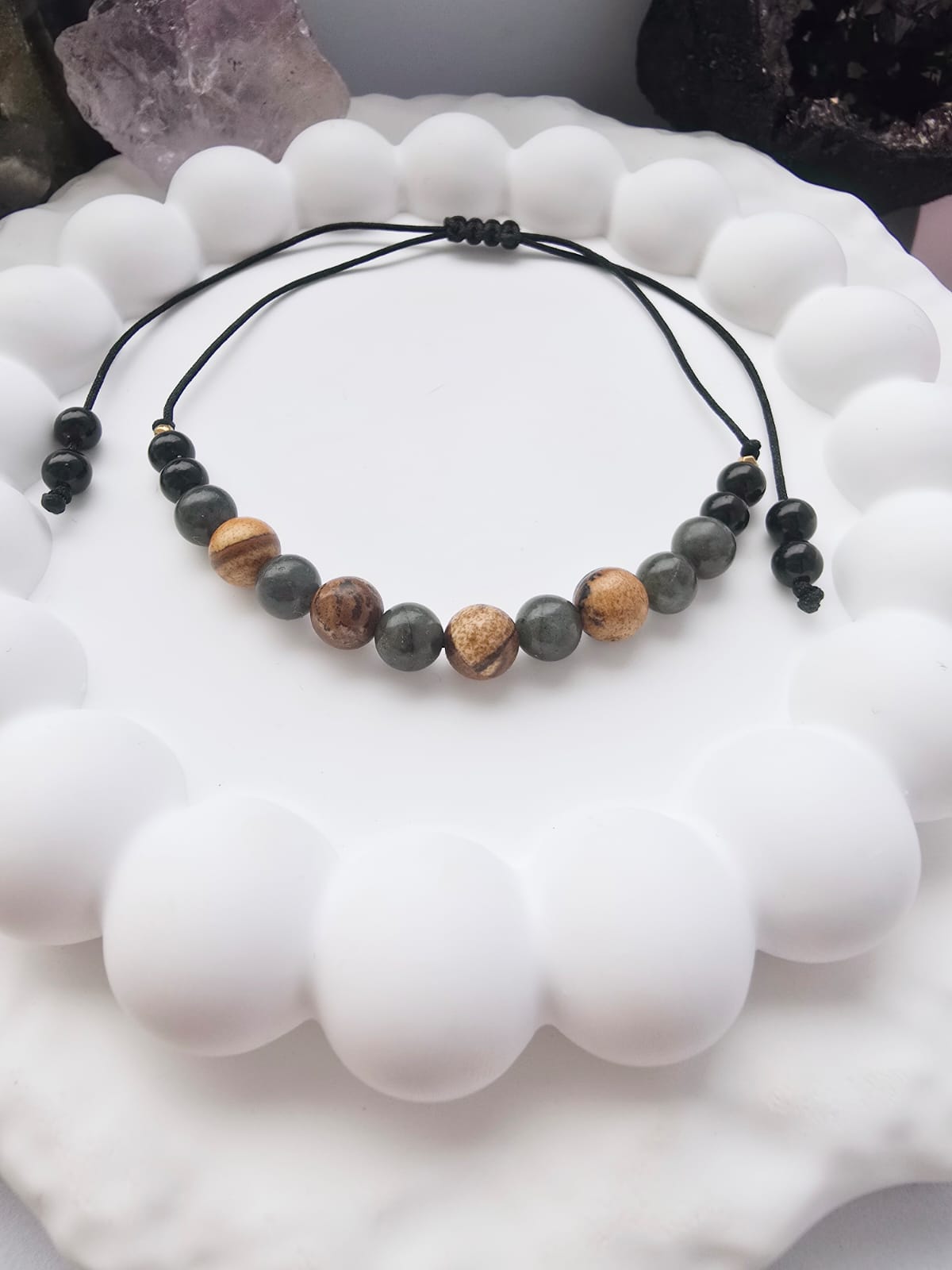 Bransoletka męska z labradorytem, jaspisem brązowym, turmalinem czarnym