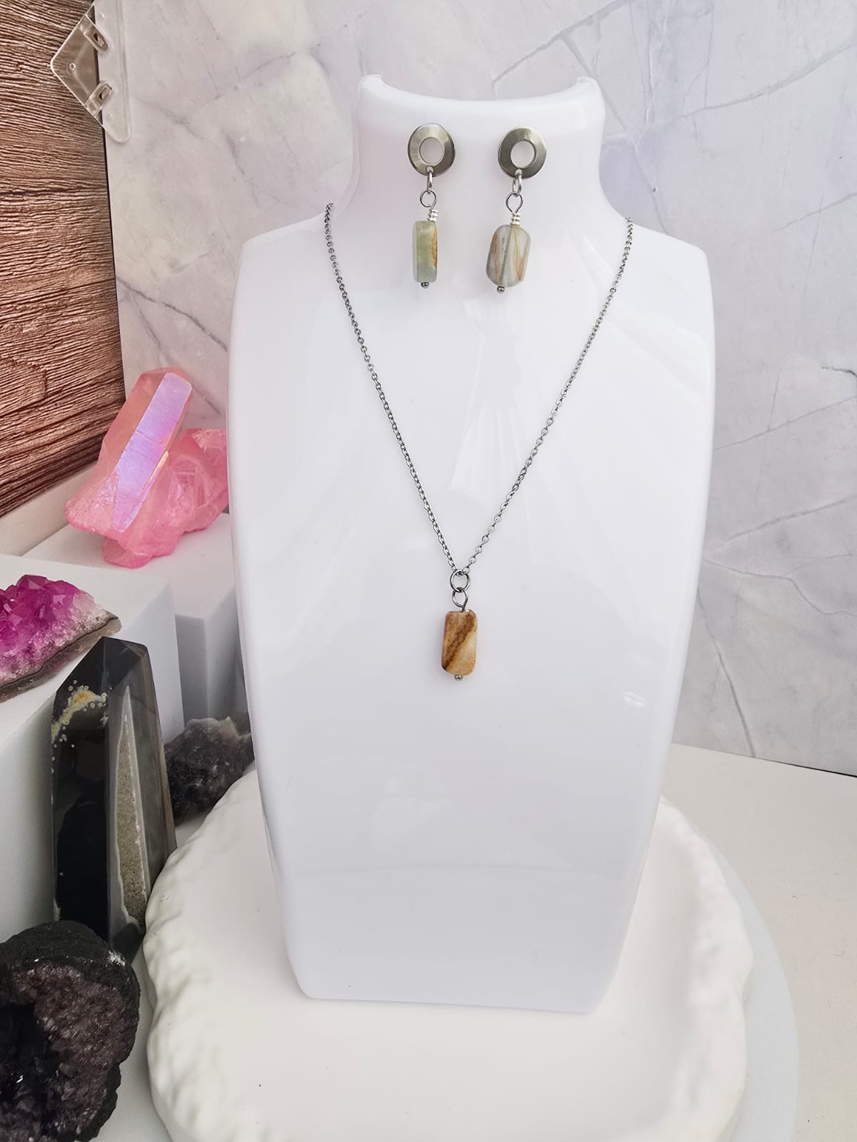 Kolczyki kalcyt prostokątny