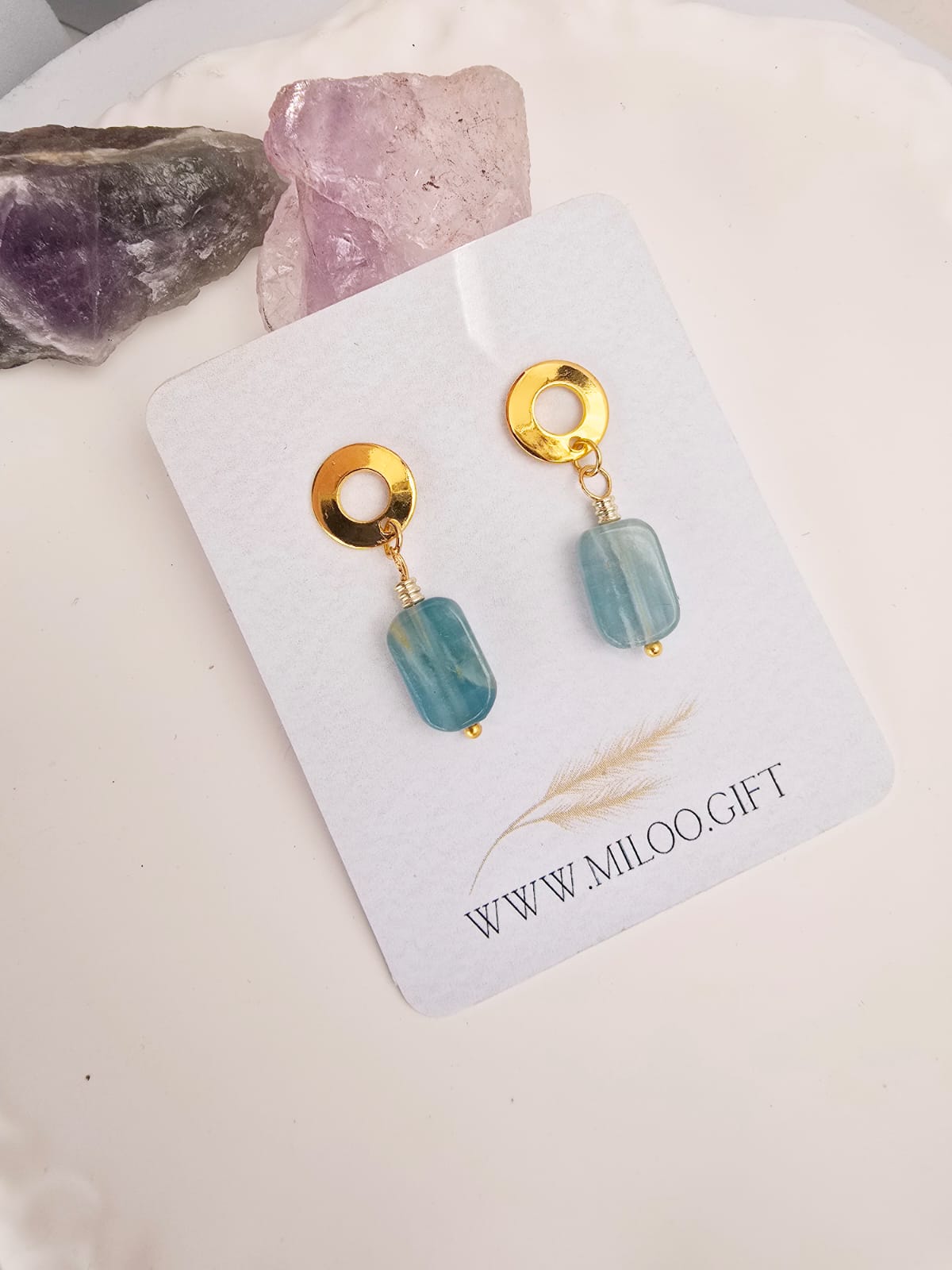 Kolczyki wiszące z kalcytem prostokątnym