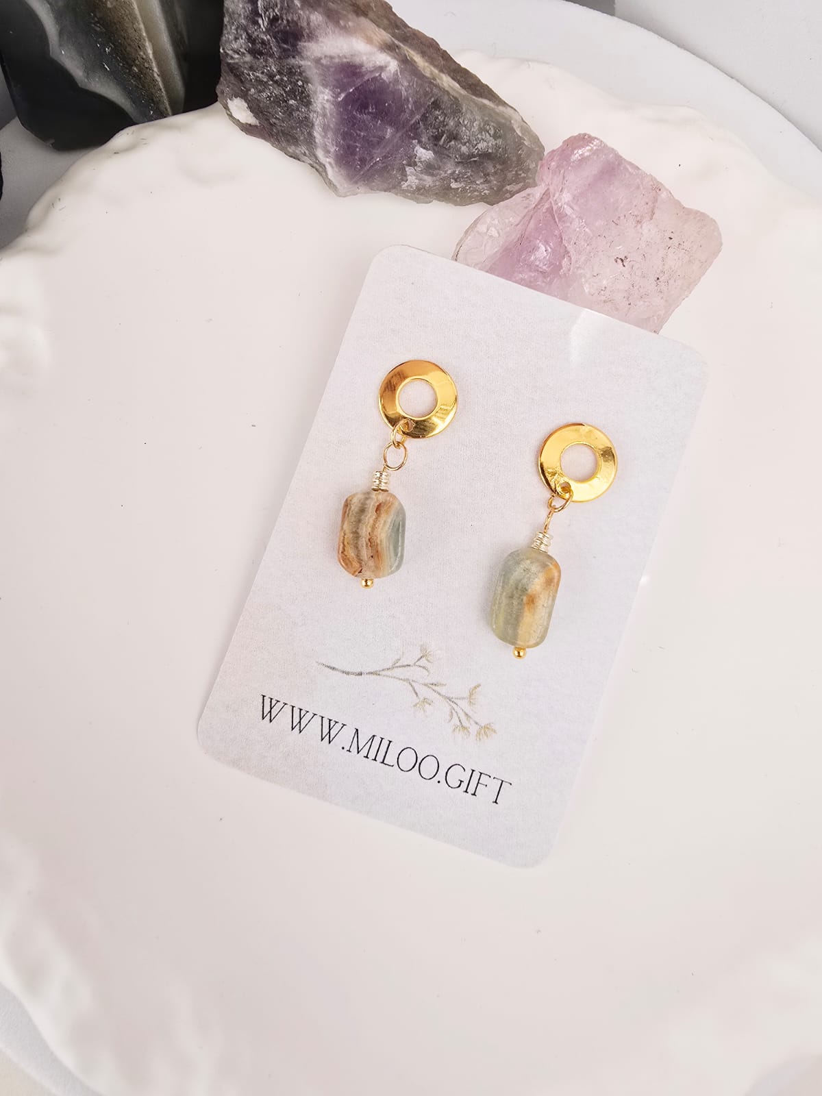 Kolczyki wiszące z kalcytem prostokątnym