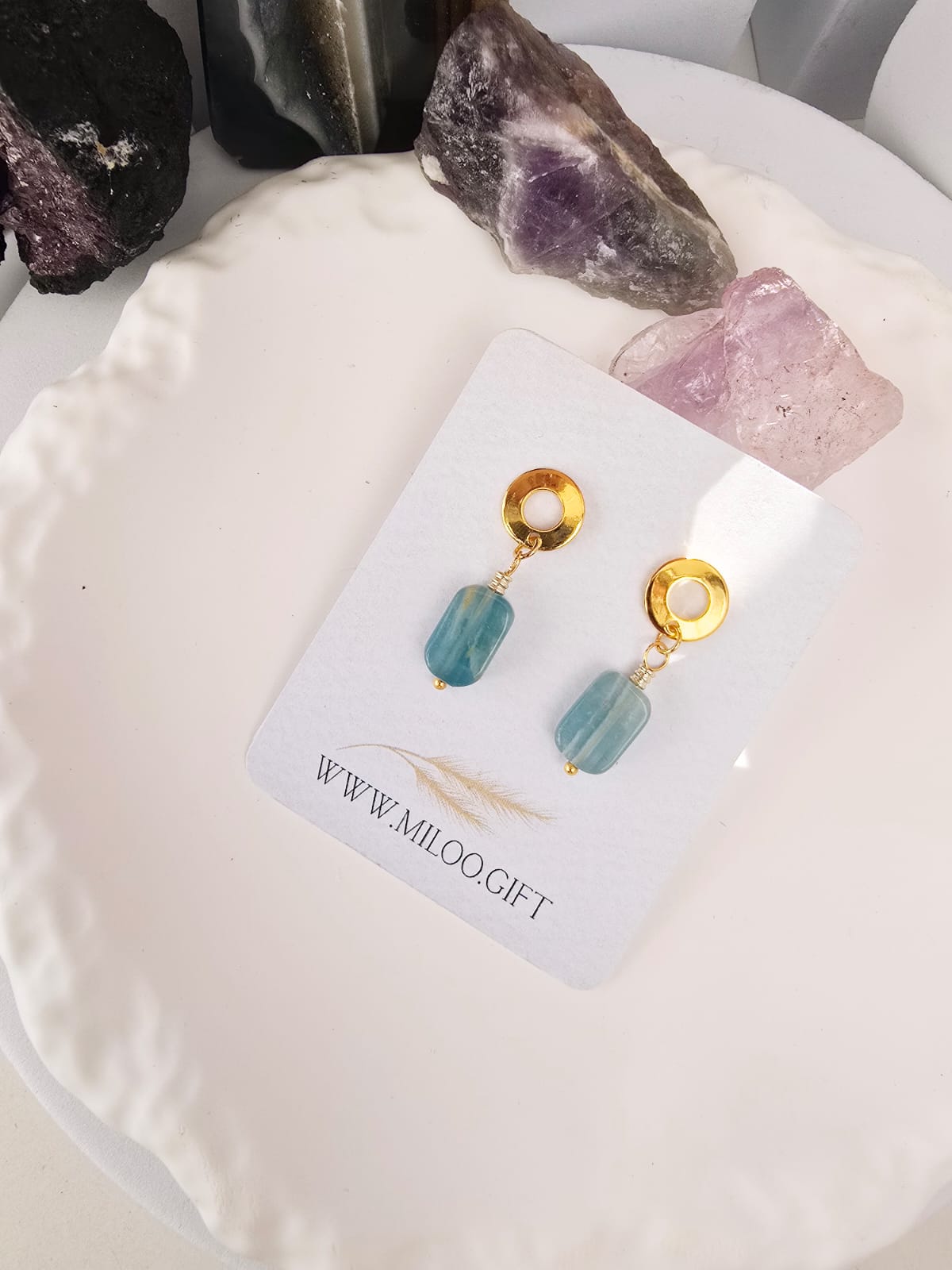 Kolczyki wiszące z kalcytem prostokątnym