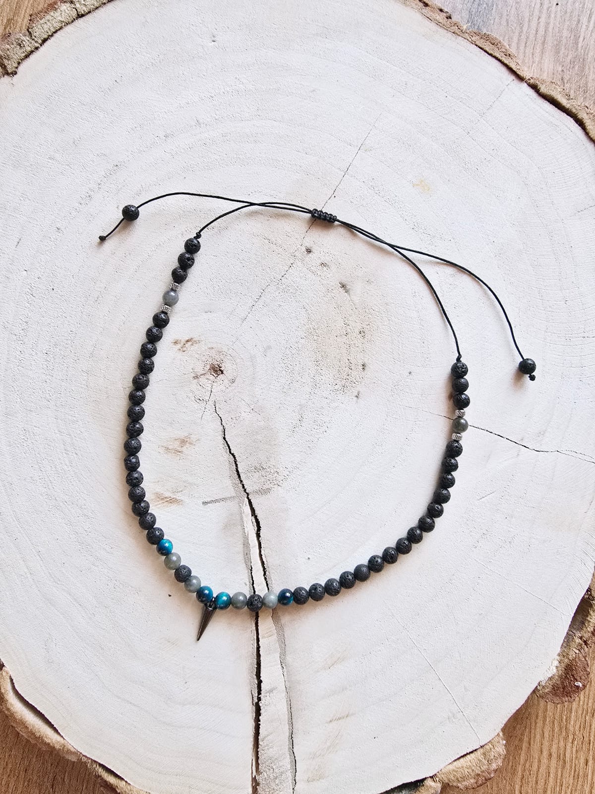 Naszyjnik męski- lawa wulkaniczna, labradoryt, tygrysie oko