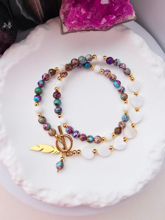 Naszyjnik z jaspisem cesarskim i masą perłową- Kamienie Naturalne | Miloo