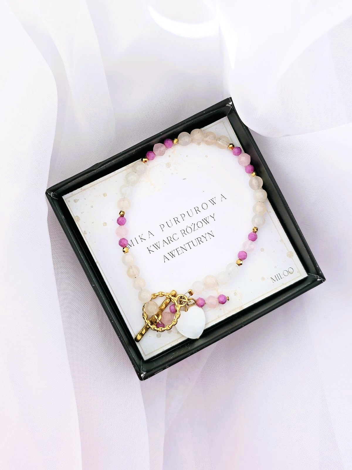 Bransoletka- z purpurową miką, awenturynem i kwarcem różowym
