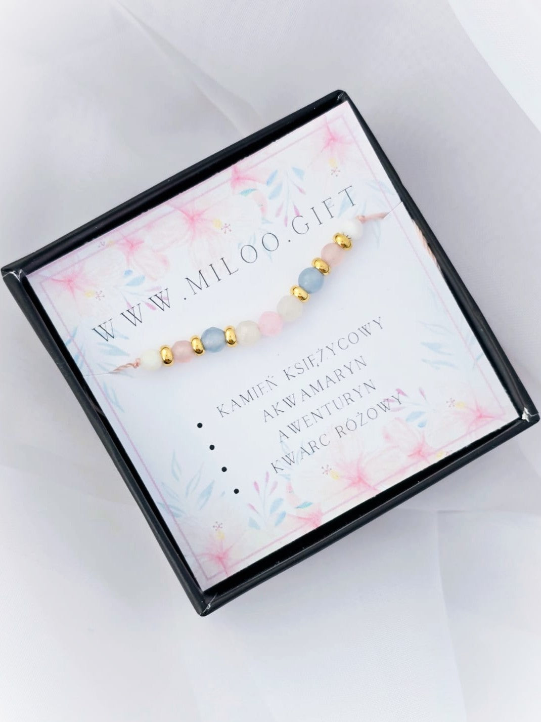 Bransoletka z kamieniem księżycowym, kwarcem różowym, akwamarynem i awenturynem