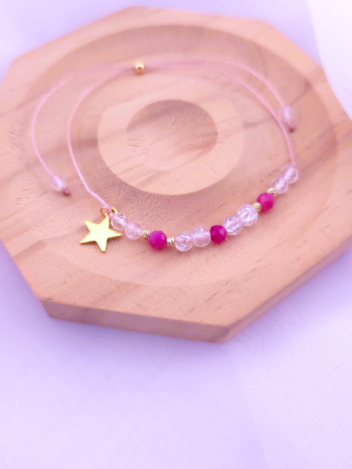 Bransoletka z różowym turmalinem i kryształem górskim