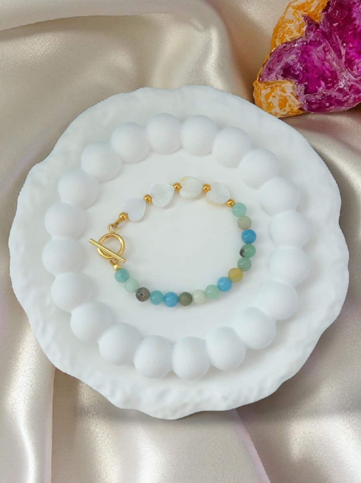 Bransoletka- amazonit i masa perłowa