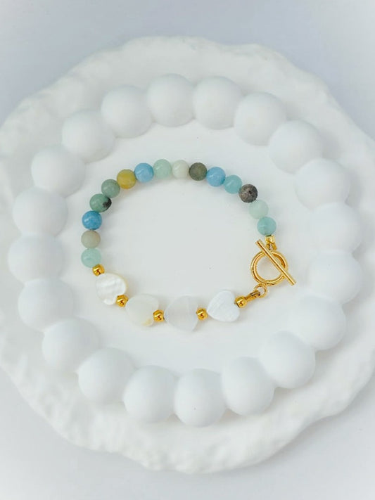 Bransoletka- amazonit i masa perłowa