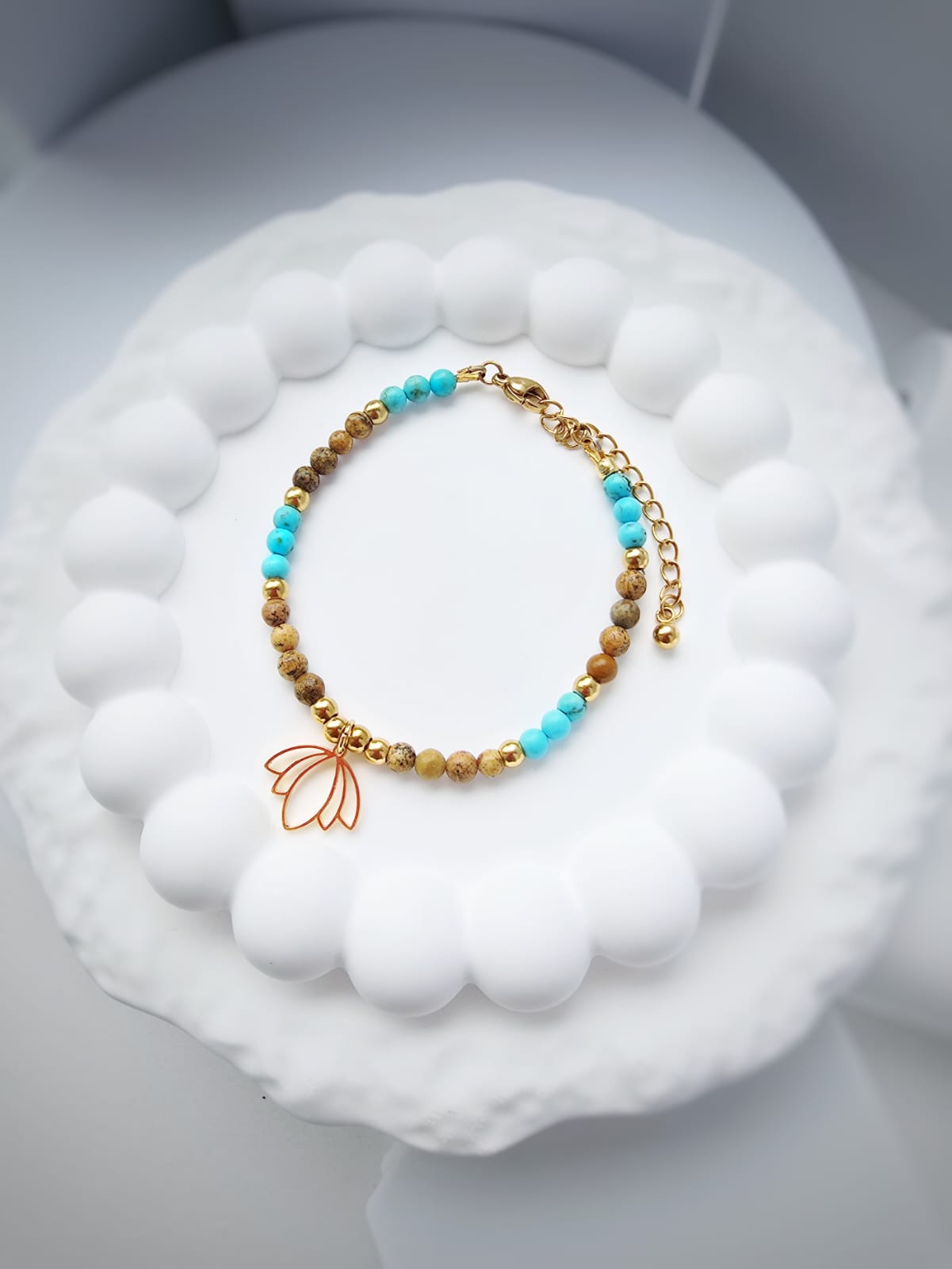 Bransoletka z jaspisem brązowym i turkusem