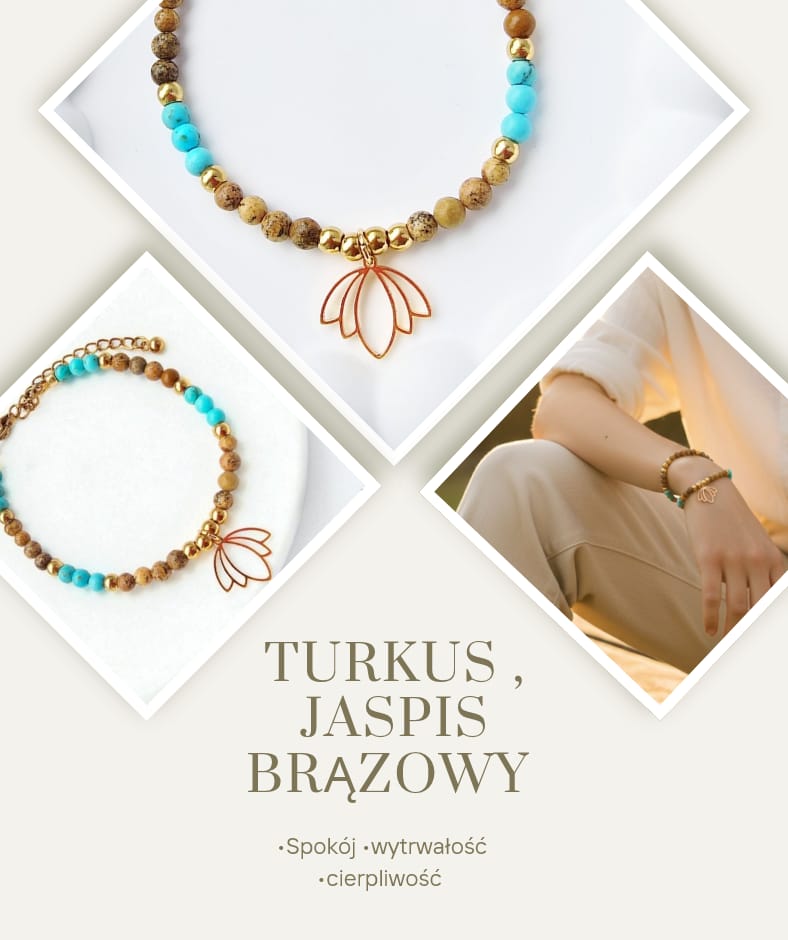 Bransoletka z jaspisem brązowym i turkusem